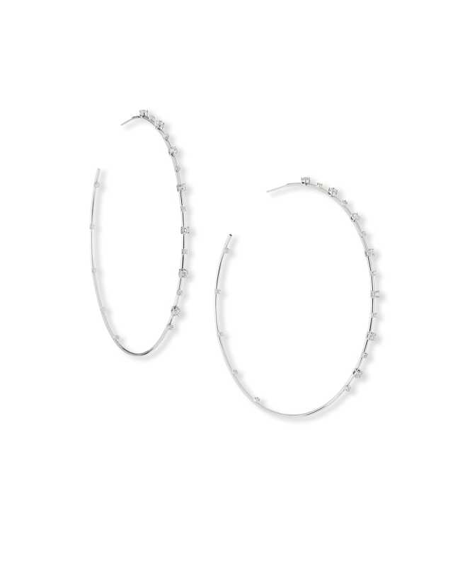 14k White Gold Solo Diamond Hoop Earrings